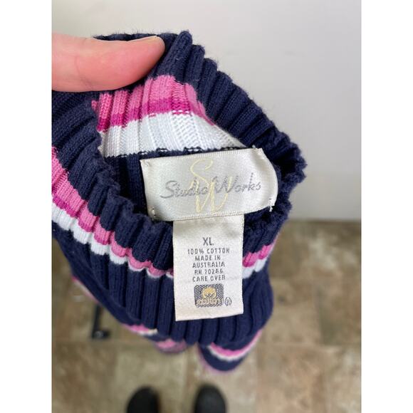 Women's XL Studio Works Colorful Striped Turtleneck Sweater - Picture 3 of 3